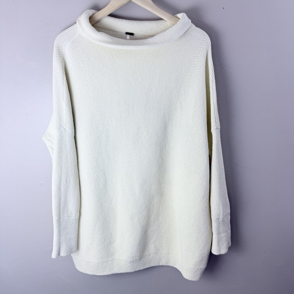 Free People Oversized Cream Waffle Knit Sweater Womens M Slouchy Boho